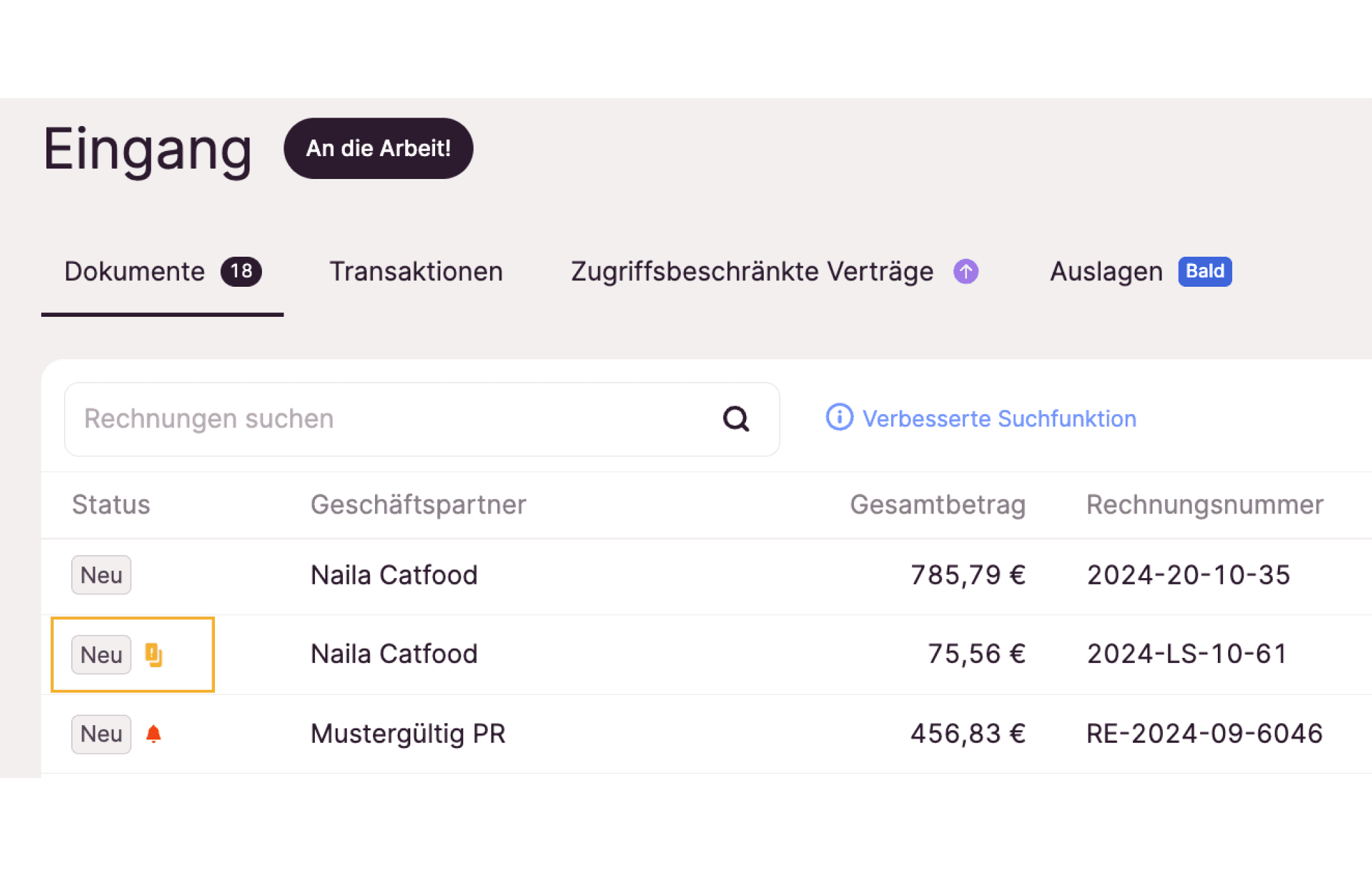 Als Duplikat gekennzeichnete Belege in Candis