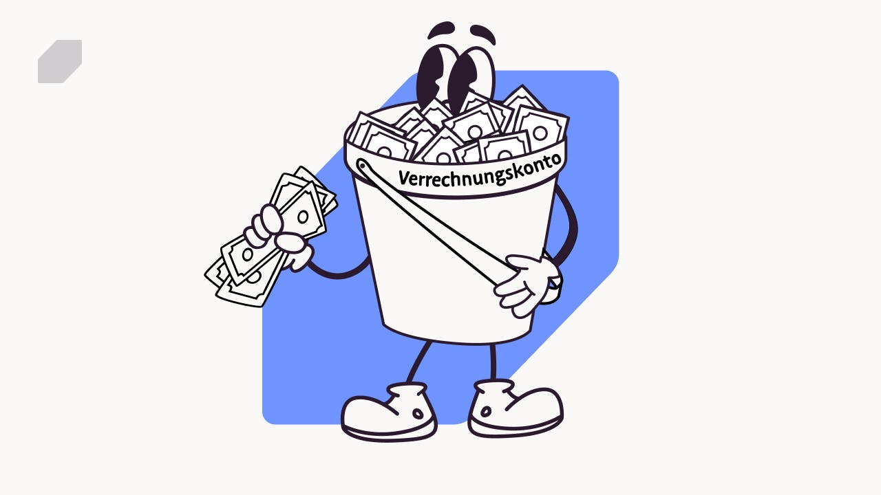 Das Bild zeigt eine Illustration eines Eimers voller Geld, der ein Verrechnungskonto darstellen soll.