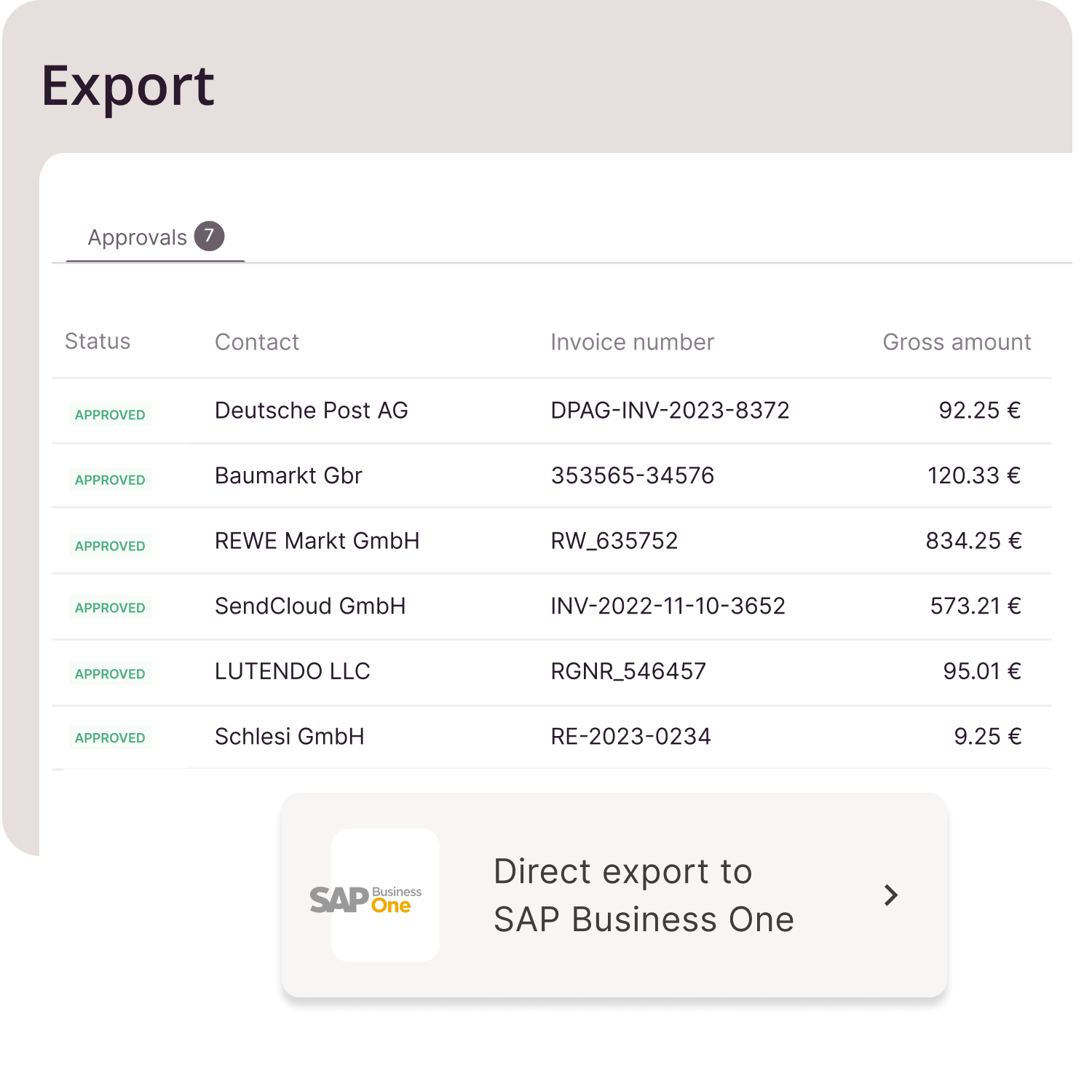 Directly export to SAP Business One 