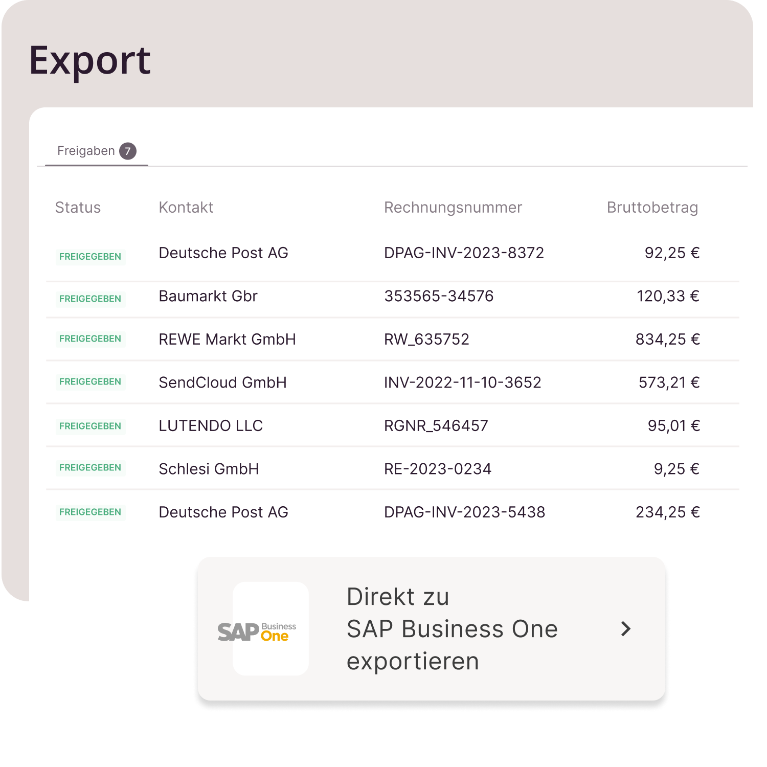 Direkt zu SAP Business One exportieren 