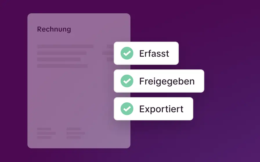 Candis Rechnung mit den abgeschlossenen Schritten erfasst, freigegeben und exportiert