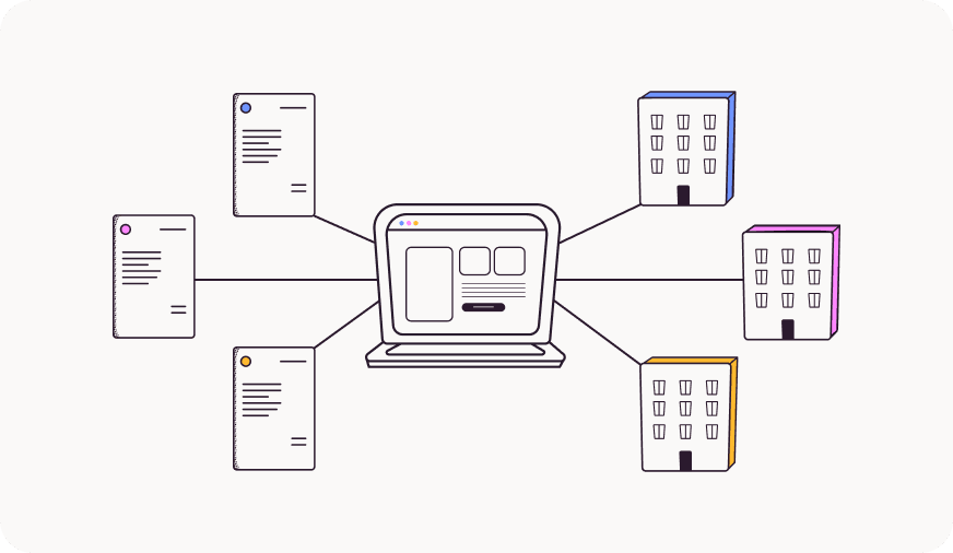 Mandantenfähige Softwares: jedes Unternehmen hat die selbe Farbmarkierung wie ihre Dokumente.