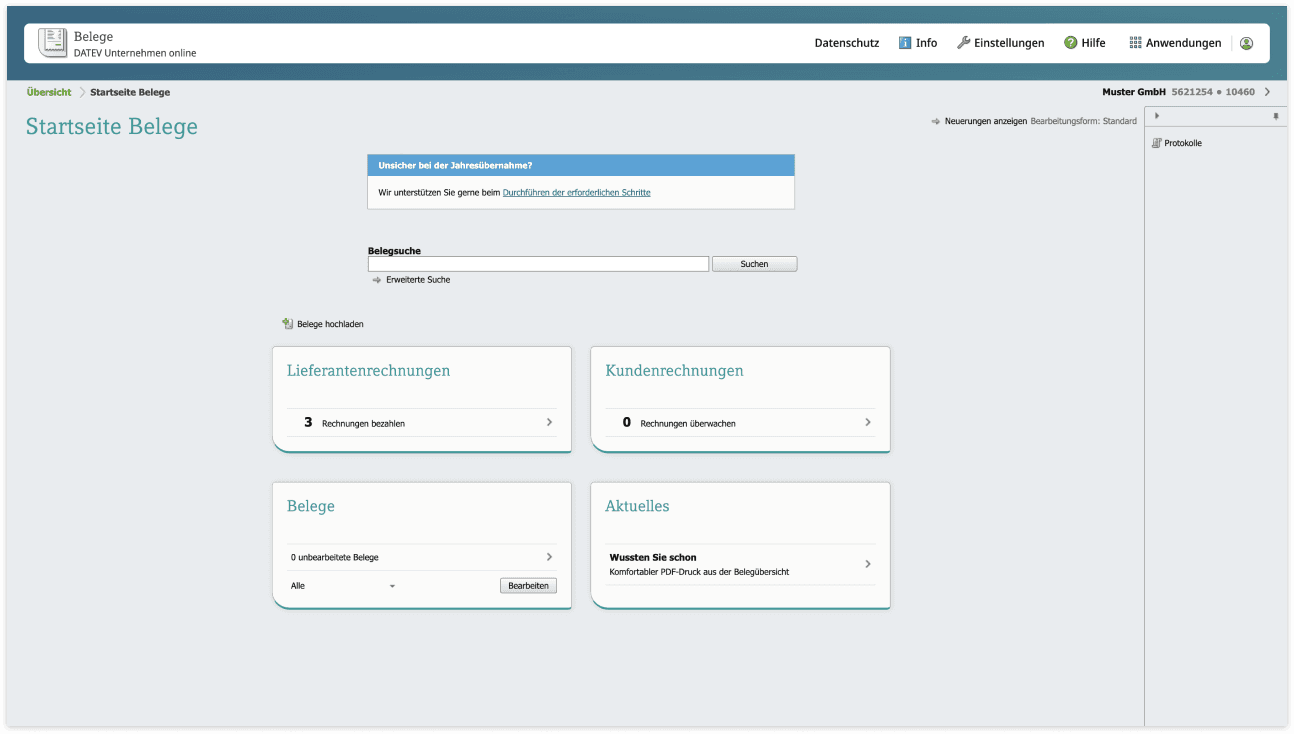 So sieht DATEV Unternehmen online in der Standardform aus.