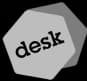 “desk” logo on a three-dimensional gray polygon