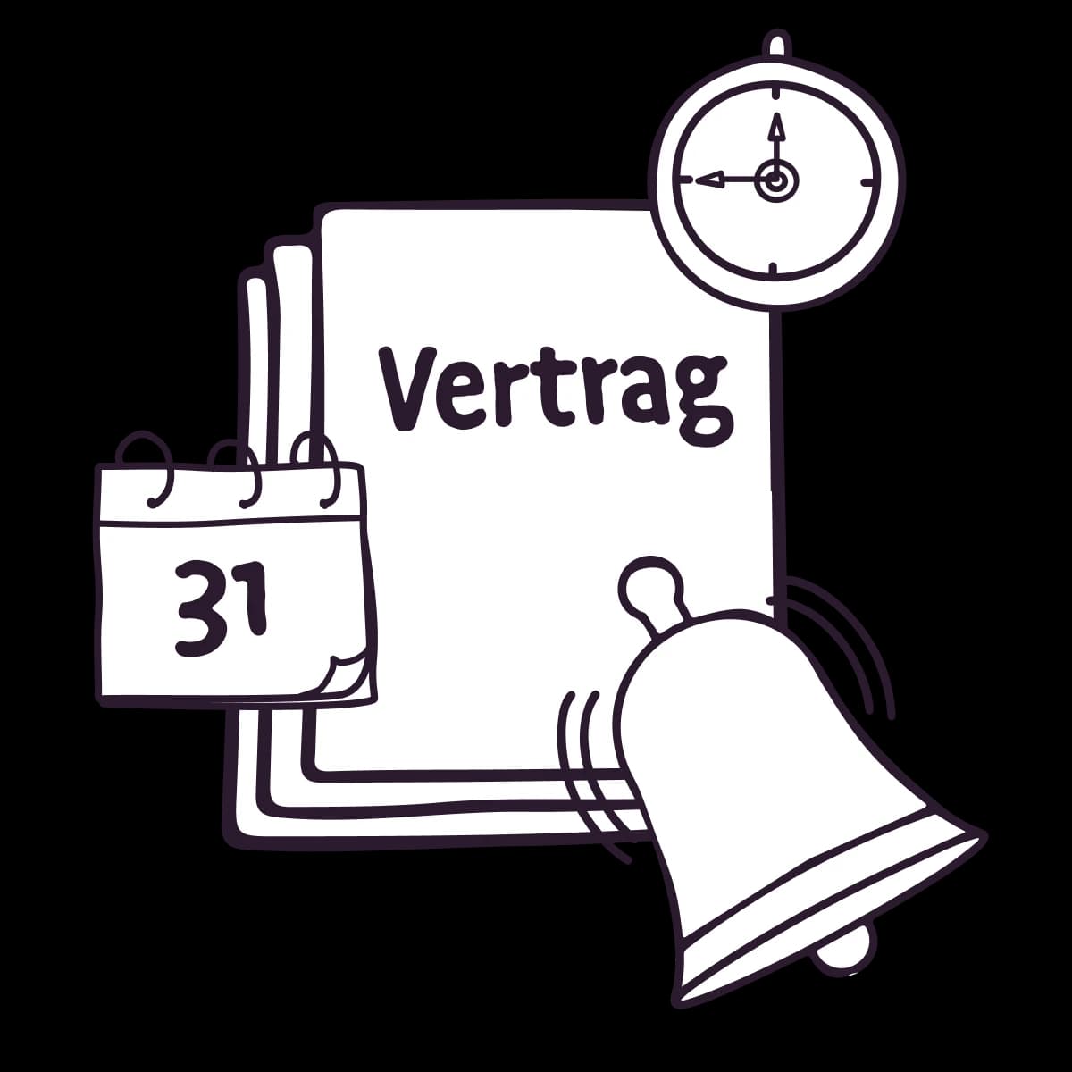 Contract with a calendar, clock and bell to remind you of contract deadlines