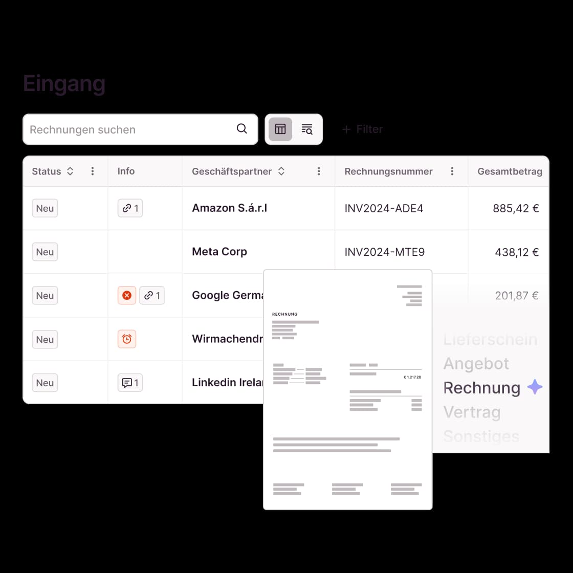 Erfassung der Rechnungsdaten