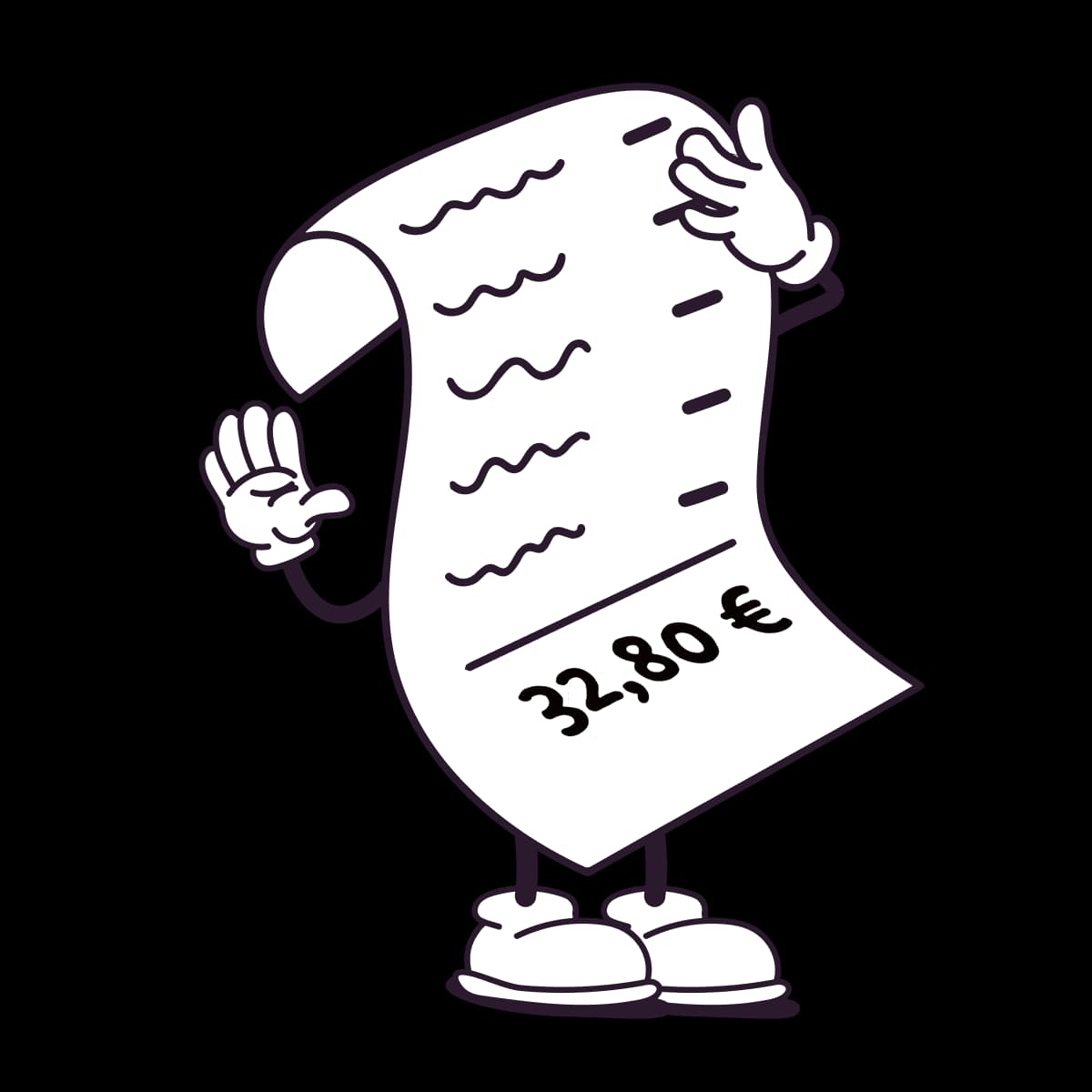 Illustration of a friendly hospitality receipt showing €32.80