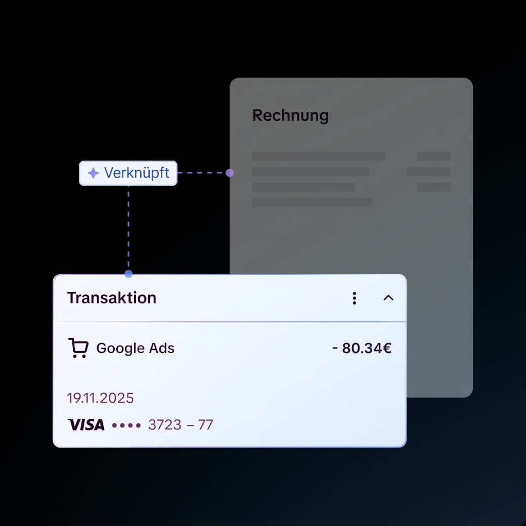Candis Oberfläche: eine Eingangsrechnung ist automatisch mit der passenden Kreditkartentransaktion von Google Ads verknüpft.