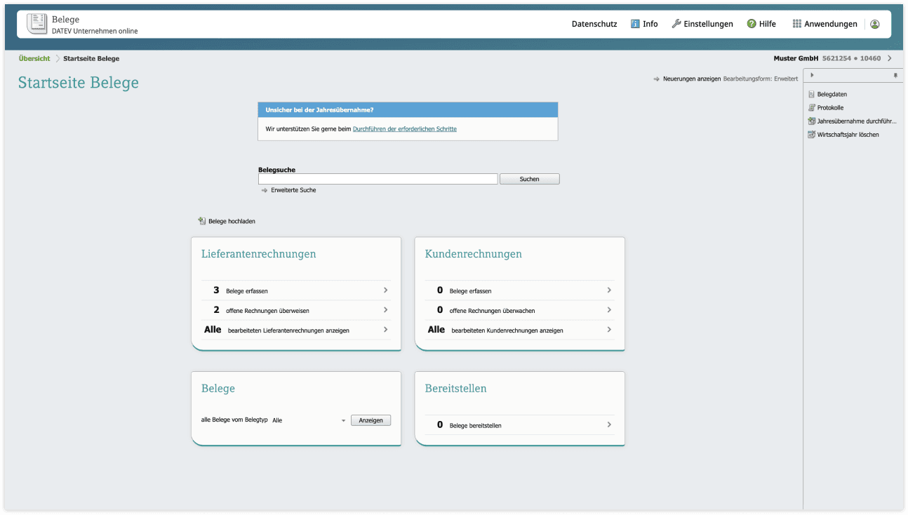 So sieht DATEV Unternehmen online in der erweiterten Form aus.