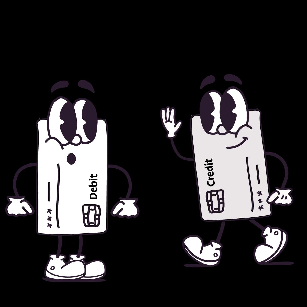 Ein Mann kann sich nicht zwischen einer Debitkarte und einer Kreditkarte entscheiden.