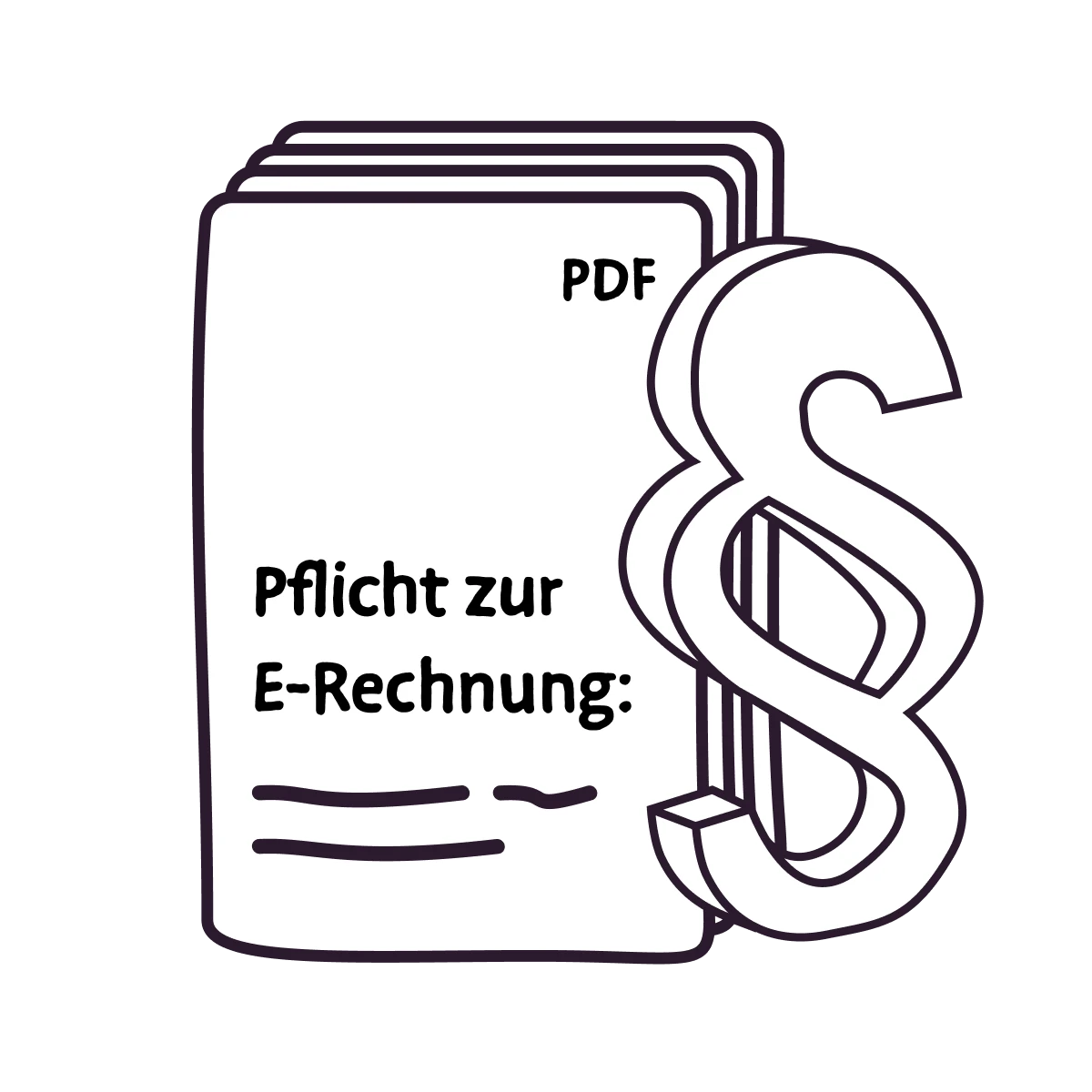 Stack of documents labeled “PDF” and “Mandatory e-invoicing” beside a section symbol.