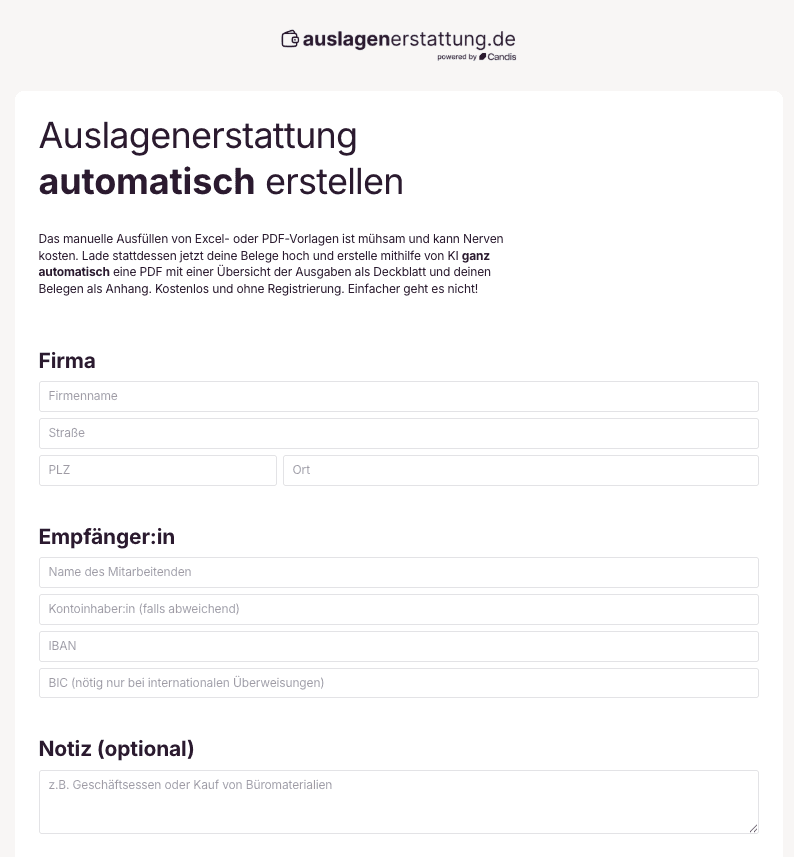 Candis kostenloses Tool für die Auslagenerstattung