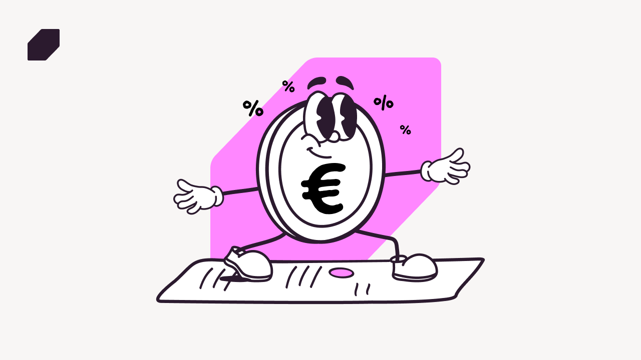 Skonto berechnen: Ein Euro surft auf einer Rechnung.