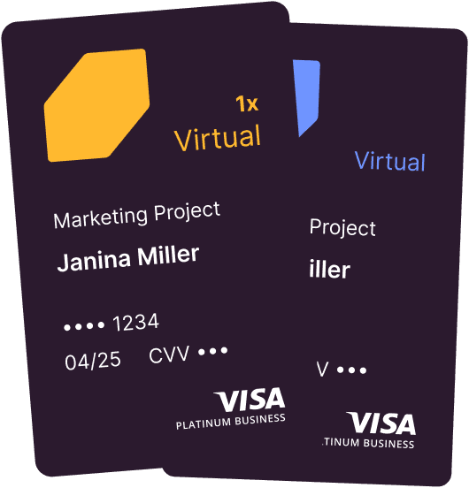 Auf dem Bild sieht man ein Beispiel für zwei große Firmenkreditkarten für Mitarbeiter:innen abgebildet.