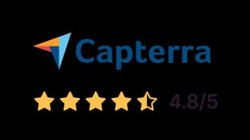 Logo der Plattform Capterra mit einer Bewertung von 4,8