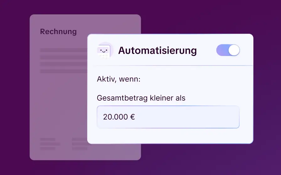 Candis-Automatisierungsregel: aktiv, wenn der Gesamtbetrag unter 20.000 € liegt.