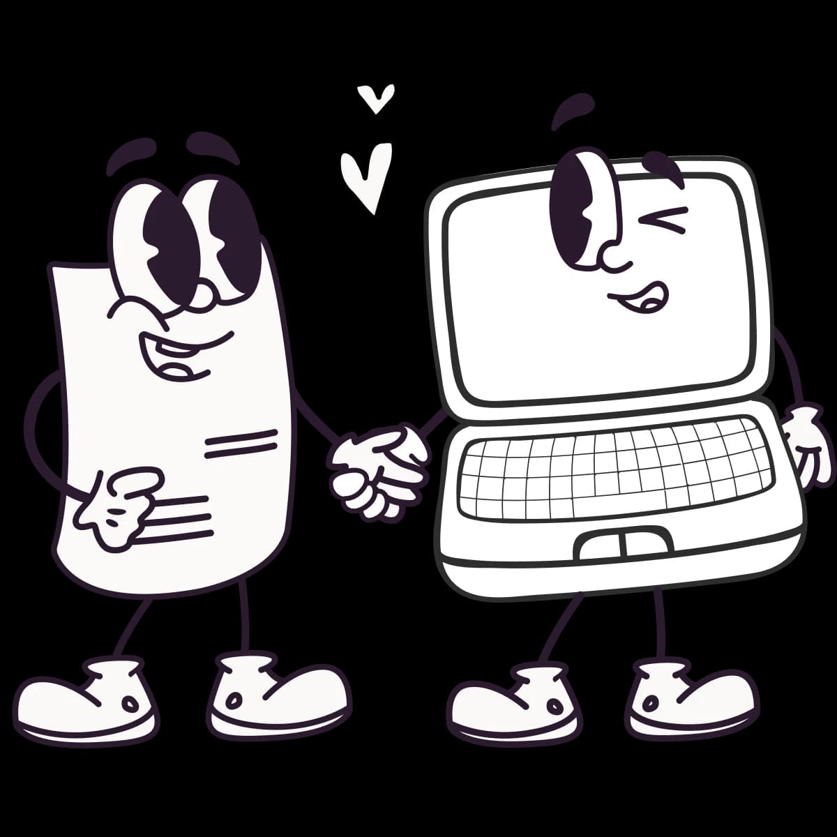 Digitales Controlling: Eine Illustration eines Computers und einer Rechnung geben sich die Hand.