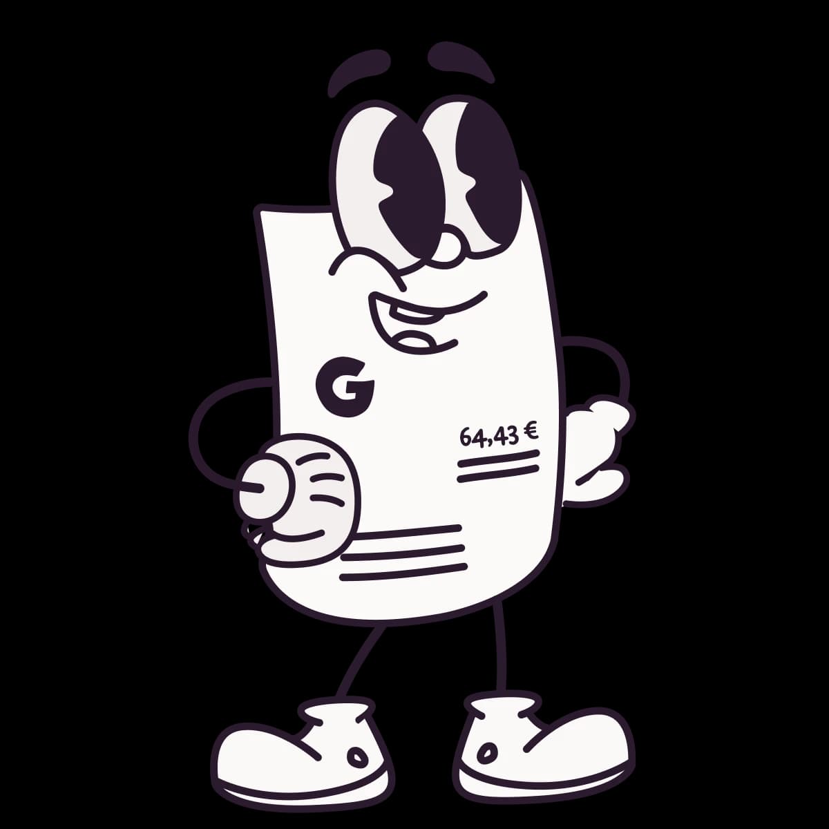 Eine Google Ads Rechnung als Illustration lächelt und hat sie Arme in die Seiten gestützt.