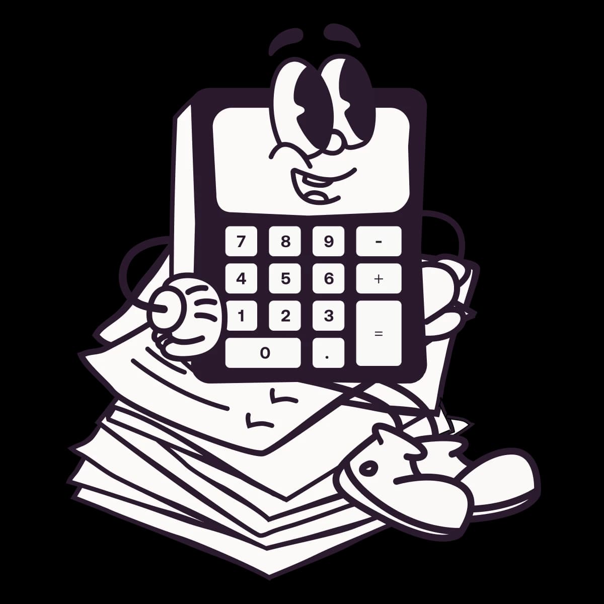 Ein Taschenrechner sitzt auf einem Stapel Belege, die zum Prozess der vorbereitenden Buchhaltung gehören.